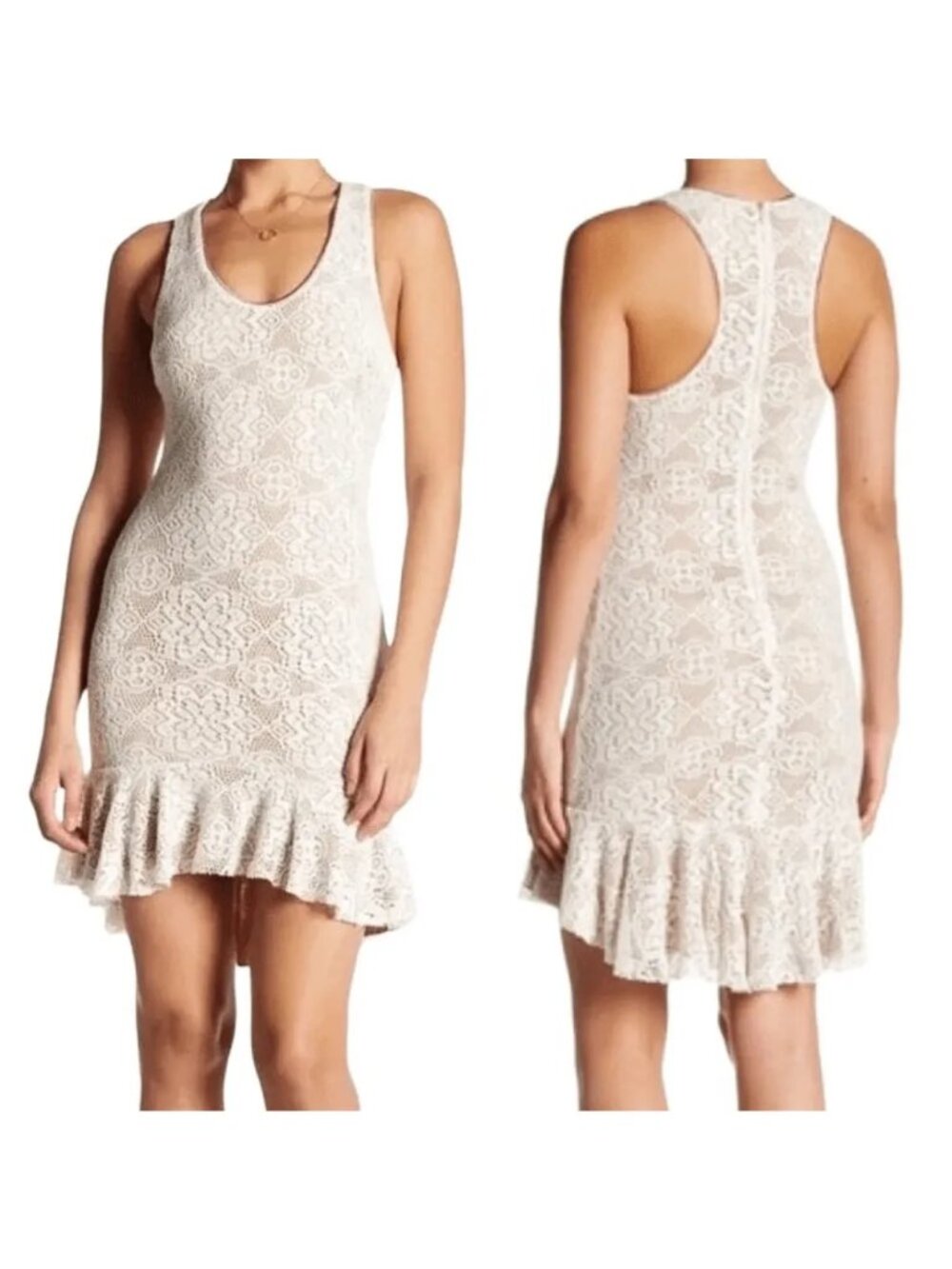 Dress The Population Wendy Crochet Overlay Drop Ruffle Hem Dress, Size Large